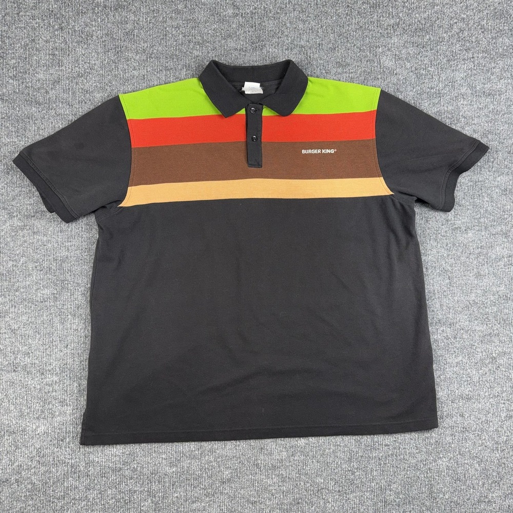 Vintage Burger King Polo Shirt Mens 2XL Black Striped Uniform Work‎ Employee